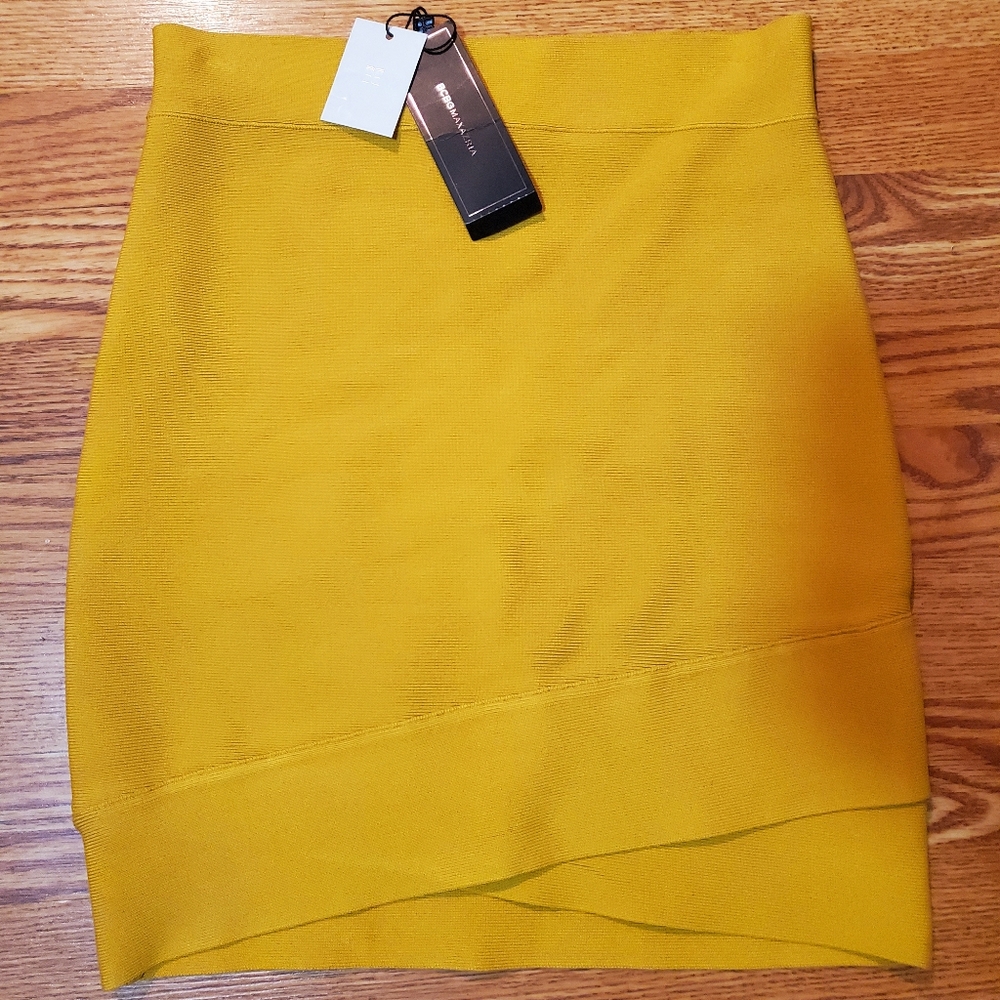 NEW BCBG SILVIE STRETCH CRISS CROSS SKIRT YELLOW M